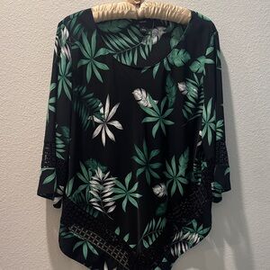 Alfani Black and Green Tropical Leaf Blouse